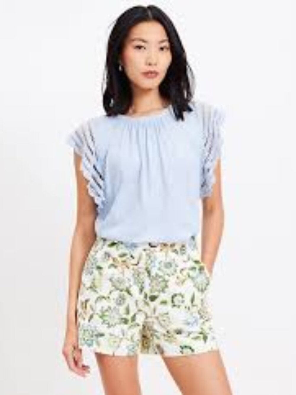 Ann Taylor Loft Crochet Flutter Top Blue size XSmall